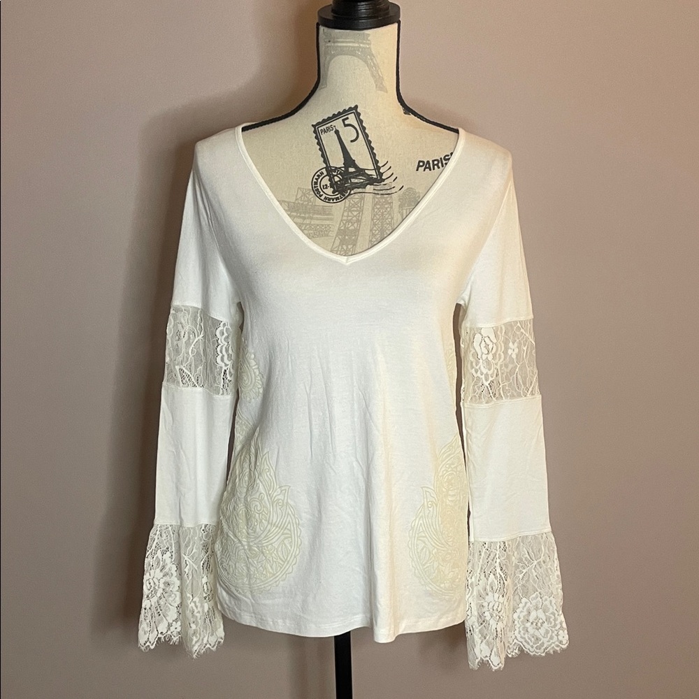 Desigual White Lace Sleeve Women's Top